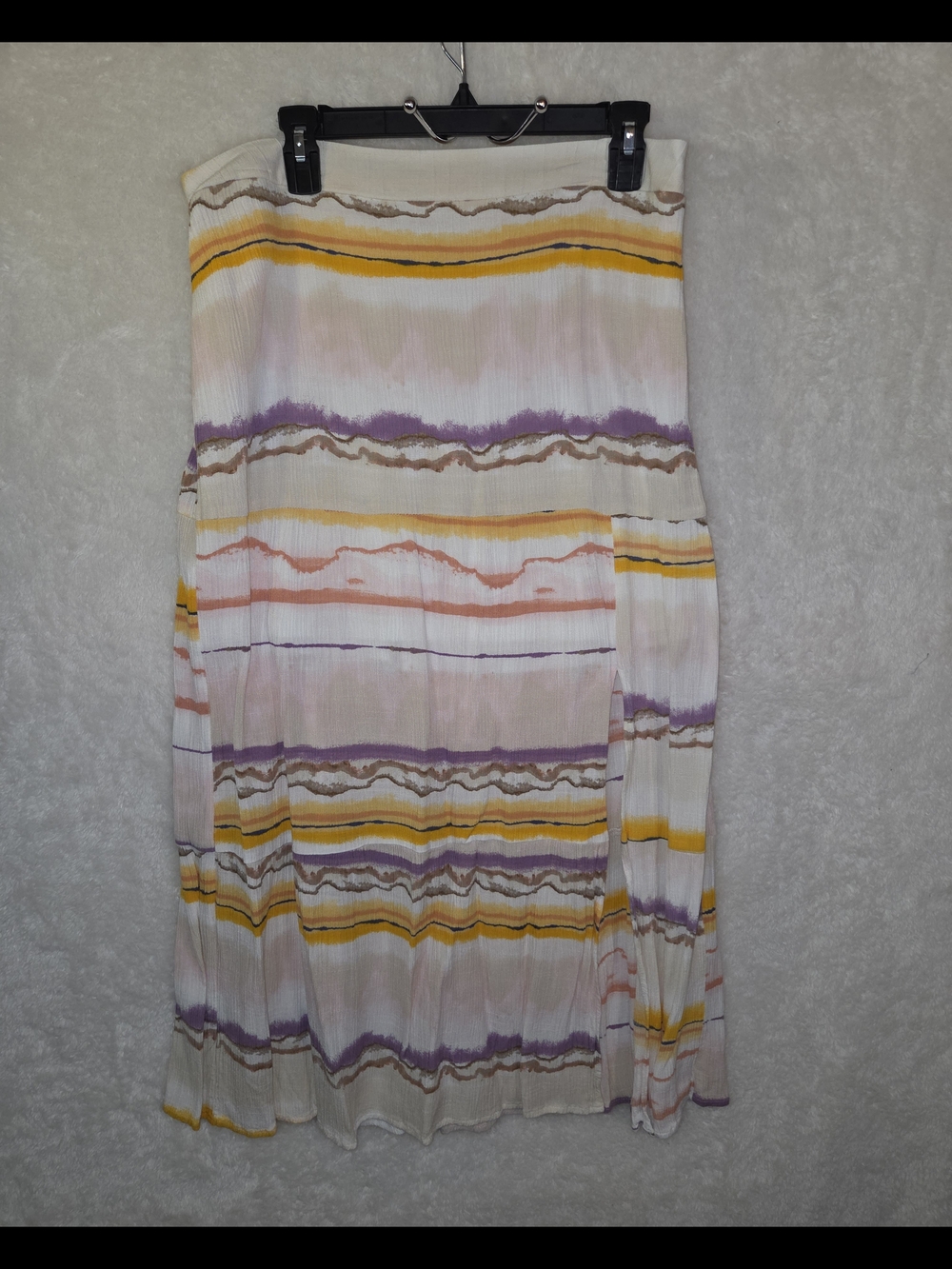 Nine West Tie-Dye Stripe Tiered Midi Skirt Slit Summer Beach Boho Size XL